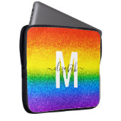 Monogram voor Chic Rainbow Glitter Stripes Laptop Sleeve (Voorkant Rechts)