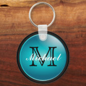 Monogram voor Classy Black en Turquoise - Naam Sleutelhanger (Voorkant)