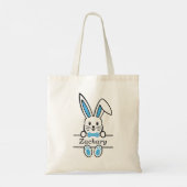 Monogram voor Cute Blue Easter Bunny Tote Bag (Achterkant)