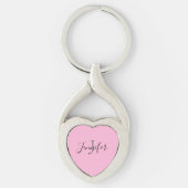 Monogram voor Cute Pink Heart Script Name Sleutelhanger (Voorkant)