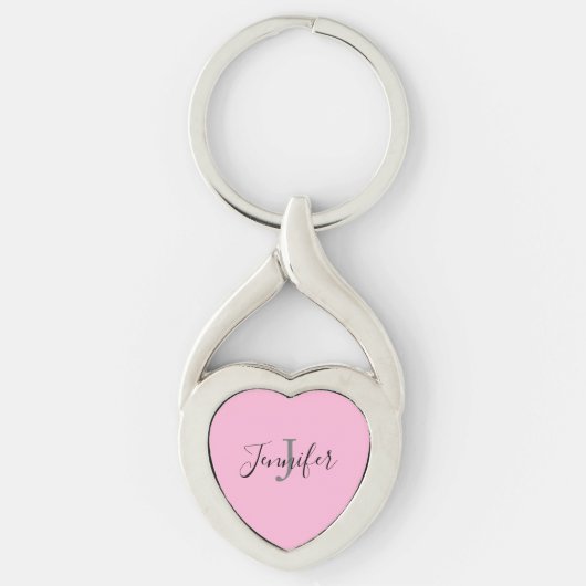 Monogram voor Cute Pink Heart Script Name Sleutelhanger (Voorkant)