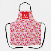 Monogram voor Cute Summer Strawberries Schort (Voorkant)