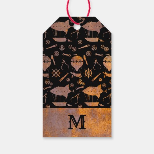Monogram voor de luchtschepen van Rusty Steampunk Cadeaulabel (Voorkant)