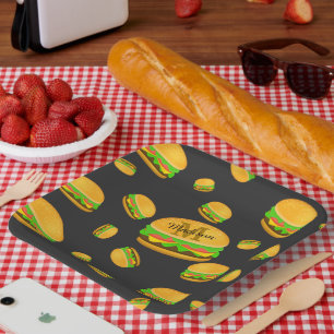 Monogram voor de rotte en leuke yummy-hamburger papieren bordje