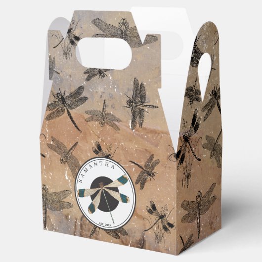  monogram voor dragonfly-onderdruk bedankdoosjes (Geopend)