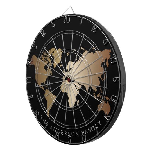 Monogram voor Elegant Black en Gold Wereldkaart Dartbord (Voorkant Rechts)