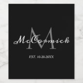 Monogram voor Elegant Black White Grey Familie Wijn Etiket (Enkel label)