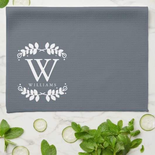 Monogram voor Elegant Slate Gray Theedoek (Gevouwen)