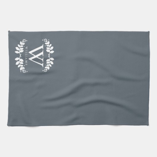 Monogram voor Elegant Slate Gray Theedoek (Horizontaal)