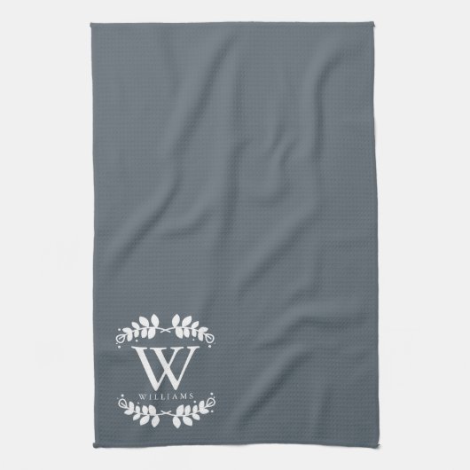Monogram voor Elegant Slate Gray Theedoek (Verticaal)