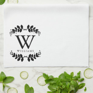 Monogram voor elegante zwarte en witte familie theedoek