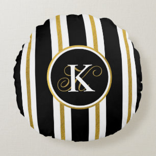 Monogram voor gepersonaliseerde Elegant Black & Go Rond Kussen