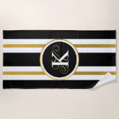 Monogram voor gepersonaliseerde Elegant Black & Go Strandlaken (Voorkant)
