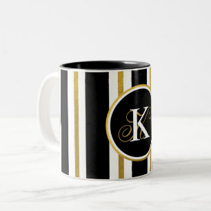 Monogram voor gepersonaliseerde Elegant Black & Go Tweekleurige Koffiemok