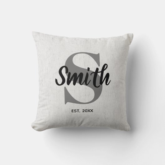 Monogram voor gepersonaliseerde grijze en zwarte f kussen (Voorkant)