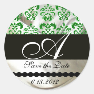 MONOGRAM VOOR GROENE EN WITTE DAMASKKLEDING RONDE STICKER