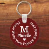 Monogram voor haar met aangepaste Rode Liefde Sleutelhanger (Achterkant)