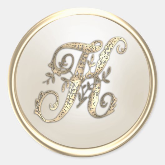 Monogram voor Initiaal van goud en ivoor K Ronde Sticker (Voorkant)