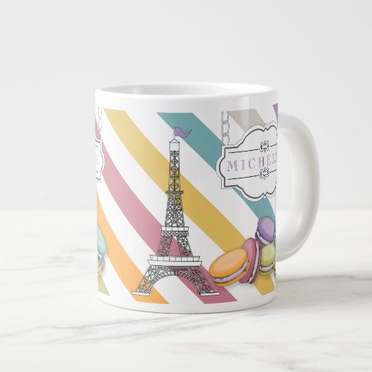 Monogram voor kleurrijke Parijse Macaron Eiffel To Jumbo Mok (Voorkant rechts)