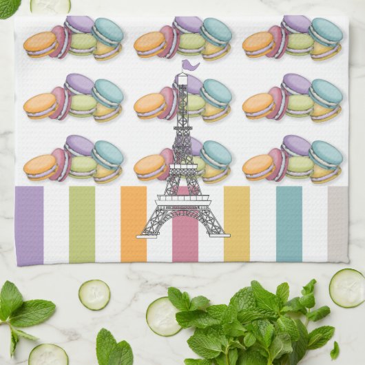 Monogram voor kleurrijke Parijse Macaron Eiffel To Theedoek (Gevouwen)