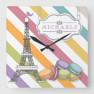 Monogram voor kleurrijke Parijse Macaron Eiffel To Vierkante Klok