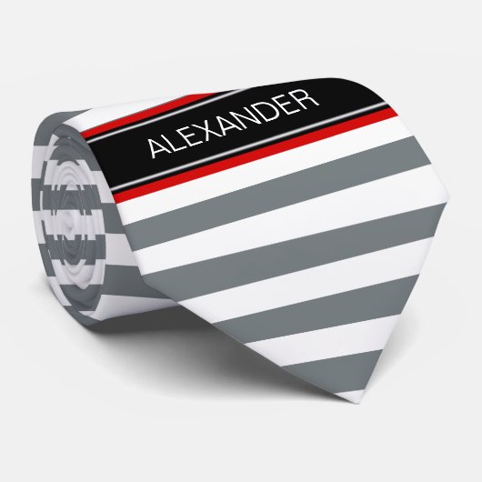 Monogram voor kolen Wt Horz Preppy Stripe Black Stropdas (Opgerold)