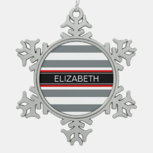 Monogram voor kolen Wt Horz Preppy Stripe Black Tin Sneeuwvlok Ornament