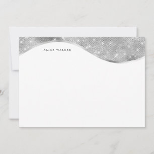 monogram voor luxe zilversparkle notitiekaartje
