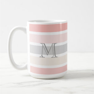 Monogram voor moderne roze grijze roomstrips koffiemok
