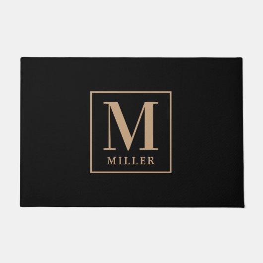 Monogram voor moderne zwarte en Tan familienaam Deurmat (Voorkant)