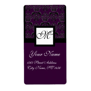 MONOGRAM VOOR PAARSE EN WITTE QUARE DAMASKINDEREN ETIKET