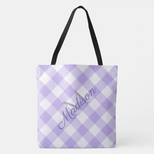 Monogram voor Paarse vendel Cute Girly Pset Lavend Draagtas (Voorkant)