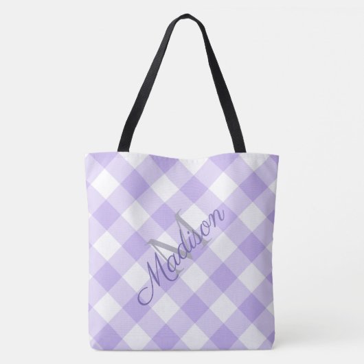 Monogram voor Paarse vendel Cute Girly Pset Lavend Draagtas (Achterkant)
