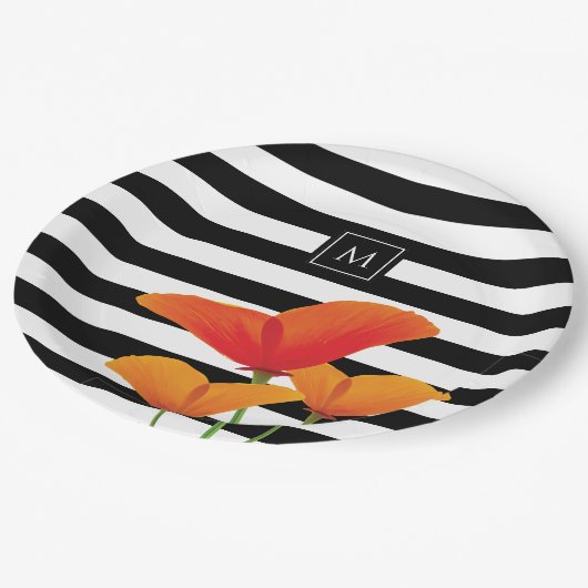 Monogram voor popy zwarte stripper papieren bordje (Gekanteld)