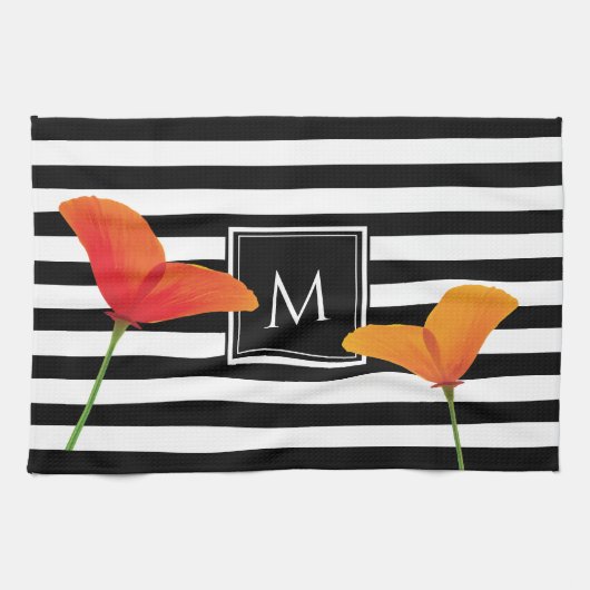 Monogram voor popy zwarte stripper theedoek (Horizontaal)