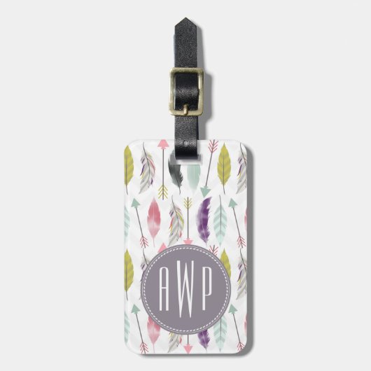 Monogram voor veren en pijlen bagagelabel (Voorkant verticaal)