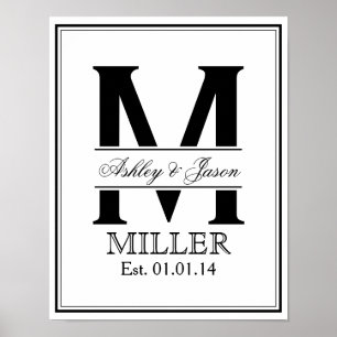 Monogram voor zwart-witbruiloft poster