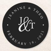 Monogram voor zwart-witbruiloft ronde kartonnen onderzetter (Voorkant)