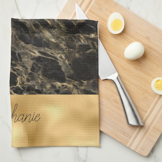 Monogram voor zwarte en goudmarmer theedoek (Quarter Fold)