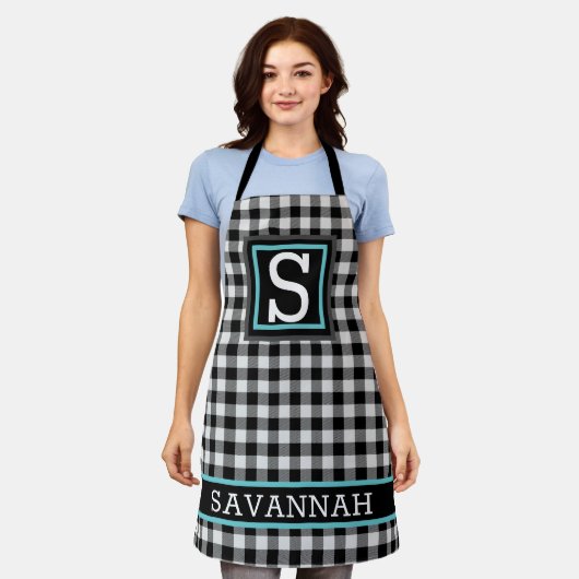 Monogram voor zwarte en witte buffels schort (Gedragen)
