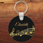 Monogram voor zwarte goudmuzieknoten sleutelhanger (Voorkant)