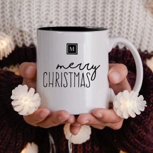 Monogram Vrolijk Kerstfeest Modern Tweekleurige Koffiemok