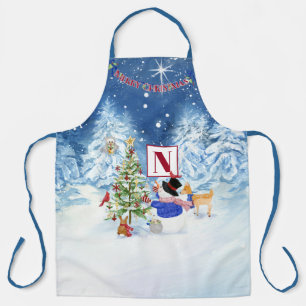 Monogram Vrolijke Kerstmis Sneeuwman Ster Snowy Ni Schort