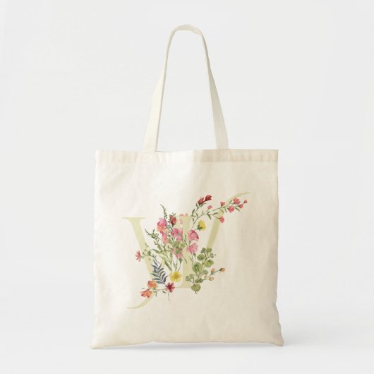 monogram W bloem bruiloft lente Bruidsmeisjesfeest Tote Bag (Voorkant)