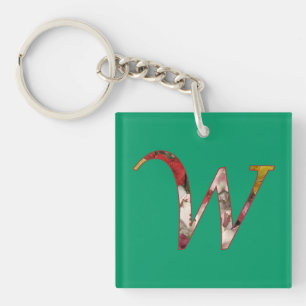 Monogram W Floral Design Sleutelhanger
