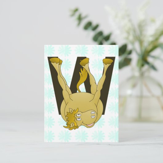 Monogram W Funny Pony Gepersonaliseerd Briefkaart (Staand voorkant)