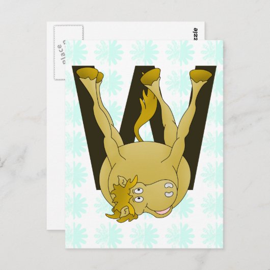 Monogram W Funny Pony Gepersonaliseerd Briefkaart (Voorkant / Achterkant)