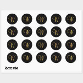 Monogram W, goudkleurig initiaal W op zwart, Ronde Sticker (Vel)
