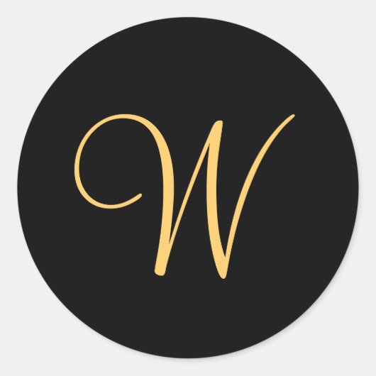 Monogram W, goudkleurig initiaal W op zwart, Ronde Sticker (Voorkant)