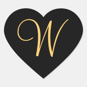 Monogram W,  goudkleurige initiaal W op zwart,  Cl Hart Sticker